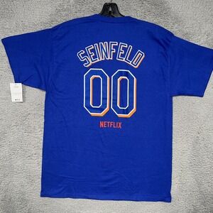 NWT New York Mets Jerry Seinfeld T Shirt Men's Sz Large Blue #00 Netflix SGA Tee